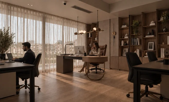 Render realist i një interieri të projektuar nga THE LINE