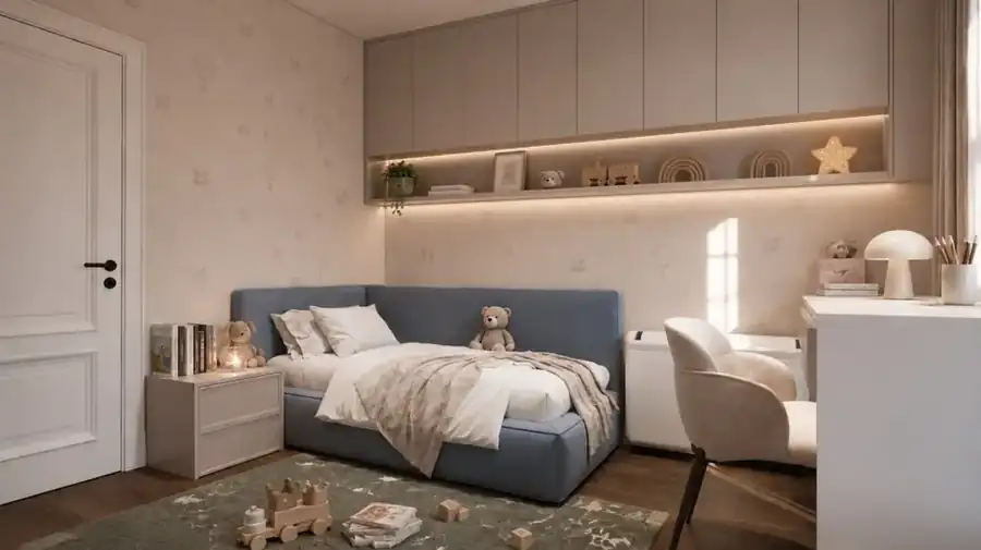 Children's room with a corner bed